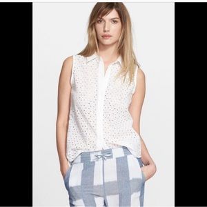 Equipment Femme White Colleen Eyelet Top Sz S